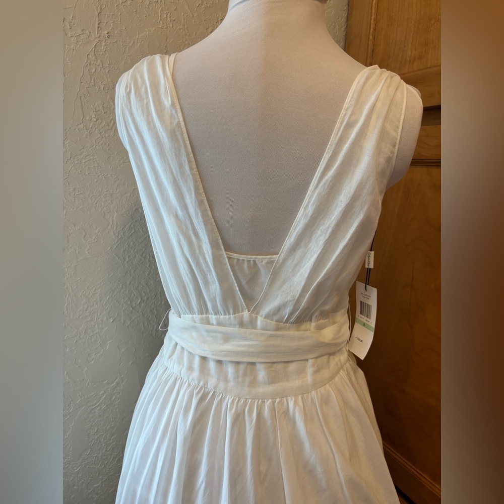 Calvin Klein White Wrap Dress Tie Waist Sleeveless Size 8 Midi - Picture 3 of 11
